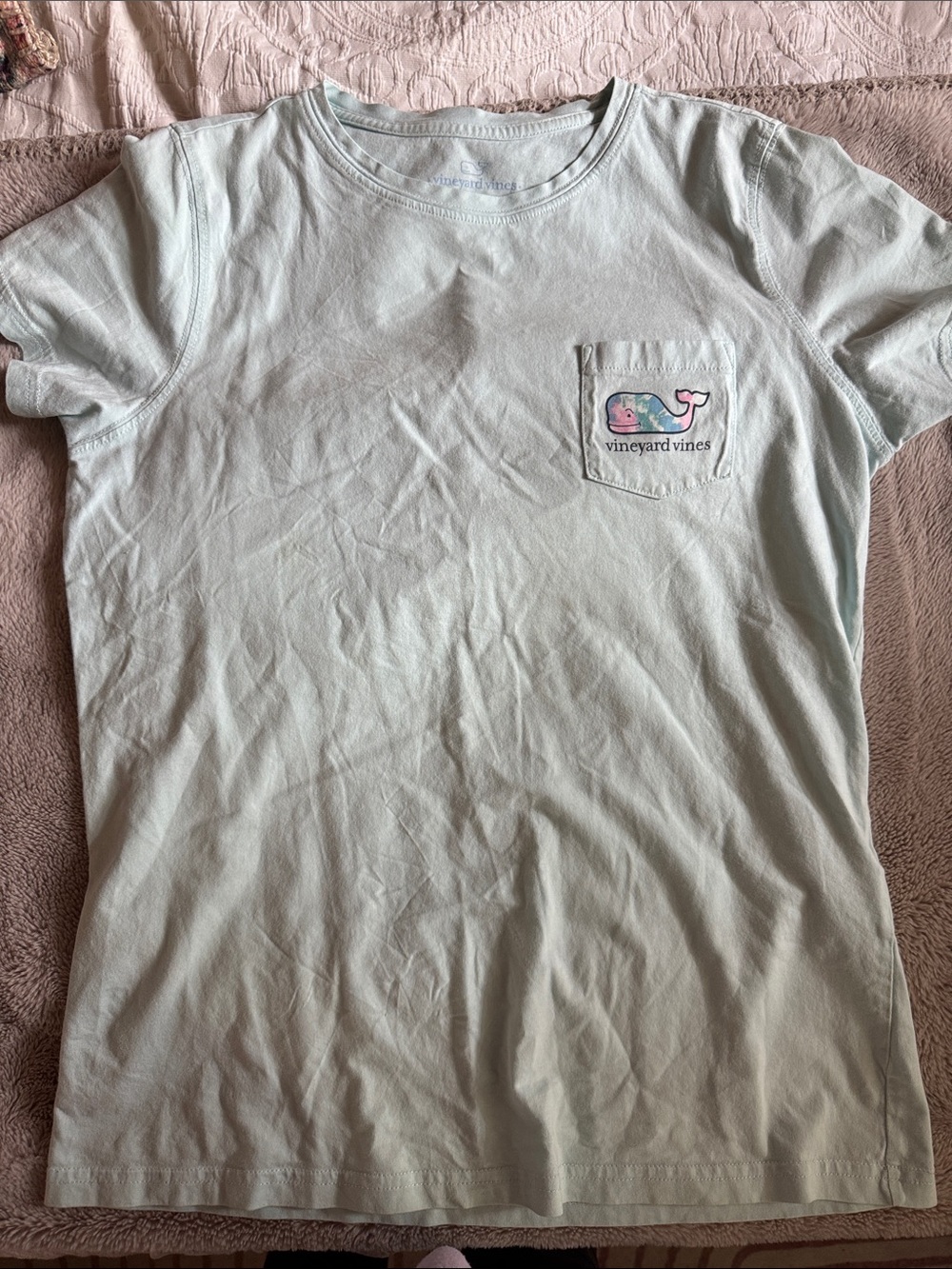 Vineyard Vines Pocket Tee in Pale Aqua with Whale Patch